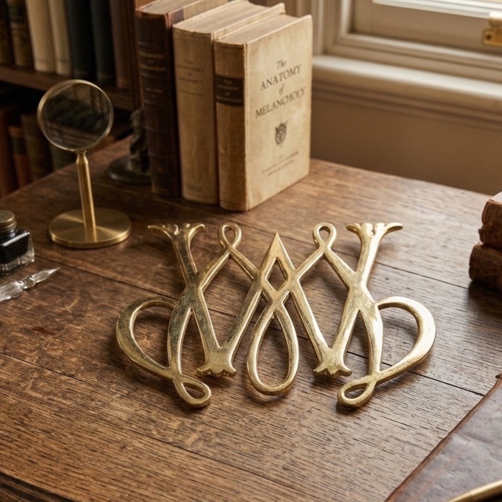 Vintage Brass Cypher Metalcrafters Virginia Trivet OS William & Mary